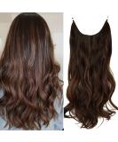 Halo Wavy Curly Hair Extensions 18 Dark Brown Mix Light Auburn - Heat Resistant Synthetic Hairpiece for Women by OMGREAT - Buy Online on GoSupps.com