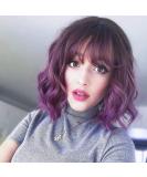Parxitn Short Bob Wig - Natural Ombre Purple Synthetic Hair for Daily Party Halloween Cosplay - Curly Colorful Wigs for Women - Buy Online on GoSupps.com