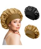 Satin Silk Bonnet Set for Curly Hair - 2pcs Black Gold Sleep Caps for Women - Buy Online on GoSupps.com