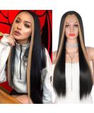 Kalyss 26 Long Synthetic Lace Front Wig for Women - Black with Brown Stripes & Dark Roots - Natural Looking Middle Part Hair Wig - Buy Online on GoSupps.com