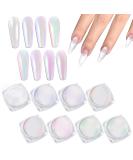 Laza White Pearl Chrome Nail Powder Set - 8 Colors Metallic Mirror Effect Pigment for Gel Nails & Resin Craft - Ice Transparent Aurora Glitter Dust Kit for Stunning Nail Art & Gifts - Buy Online on GoSupps.com