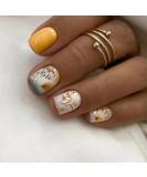 Shop 24pcs Acrylic Press-on Nails - Square Short Fake Nails with Glossy Letter & Leaves Designs | Fall Winter Yellow Full Cover for Women - Buy Online on GoSupps.com