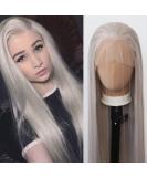 Silver Grey Long Straight Wig | Ash Blonde Synthetic Lace Front Wig for Black Women | Heat Resistant Fiber | Cosplay Daily Wear (Grey) - Buy Online on GoSupps.com