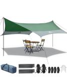 Forceatt 12X14FT Waterproof Camping Tarp with Poles - Lightweight Sun Shelter for Camping, Hiking, and Traveling - Green & Gray - Buy Online on GoSupps.com