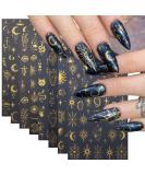 8 Sheets Gold Star Nail Stickers | Metallic 3D Self-Adhesive Nail Art Decals for Women - Sun Moon & Planet Designs - Buy Online on GoSupps.com