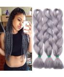 Tess Braids Extensions 60 cm - 3 Pack Jumbo Kanecalon Hair Braids | Silver Gray Box Braids - 100g/Bundle - Buy Online on GoSupps.com