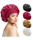 4pcs Satin Silk Bonnet Set for Curly Hair - Night Sleep Cap for Women (Black Red Gold Silver) - Buy Online on GoSupps.com