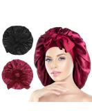 Arqumi Silk Bonnet 2PCS - Large Adjustable Satin Hair Wrap for Sleeping and Hair Care, Black & Wine Red - Buy Online on GoSupps.com