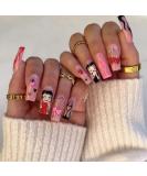 Shop 24pcs Halloween Press-On Nails - Cherry Flame Heart Designs | Long Nude Acrylic Cute False Nails for Women - Stick On Artificial Nails with Glue - Perfect for Festivals - Buy Online on GoSupps.com