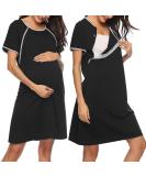 Sykooria Women's Maternity Nursing Nightdress - Short Sleeve V Neck Nightgown in Black - Soft Sleep Shirt for Pregnant Women - Buy Online on GoSupps.com