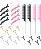 27 Pieces Hair Braiding Set - Parting Ring, Pintail Comb, Wide Teeth Clip (Pink/Black) - Buy Online on GoSupps.com