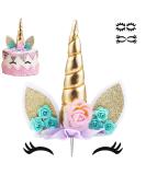 Unicorn Cake Topper Unicorn Birthday Party Supplies Unicorn Birthday Decorations for Girls Unicorn Cake Decoration Unicorn Horn First Birthday Cake Topper Kit with Eyelashes 5.8 Inch Gold - Buy Online on GoSupps.com