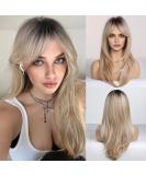 HAIRCUBE Ombre Blonde Shoulder Length Wig with Bangs | Synthetic Layered Wigs for Daily Party | Dark Roots | 24IN - Buy Online on GoSupps.com