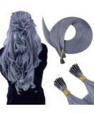 Runature Real Hair Extensions - Gray Blue 45 cm Remy Keratin I-Tip | 25 Strands 18 Inch #GrayBlue #LightBlue - Buy Online on GoSupps.com