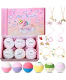 6 Pcs Kids Bath Bombs with Surprise Jewelry - Christmas Gift for Girls | Gentle Bubble Fizzy Bath Balls with Ring, Bracelet, Necklace, and Ear Clip - Unicorn Style - Buy Online on GoSupps.com
