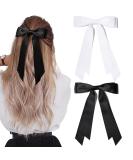 2PCS Silky Satin Hair Bows Hair Clip Black Hair Ribbon Ponytail Holder Accessories Slides Metal Clips Hair Bow for Women Girls Toddlers Teens Kids Black+White - Buy Online on GoSupps.com