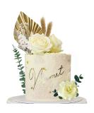 Boho Cake Topper: White Artificial Flowers with Gold Palm Leaves for Wedding and Baby Shower - Buy Online on GoSupps.com