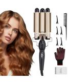 DazSpirit 3 Barrel Hair Waver 25mm - Gold/Black Curling Iron for Long/Short Hair, Mermaid Waves, Intelligent Temperature Control - Trendy Style - Buy Online on GoSupps.com