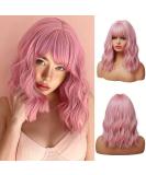 Oefei 14 Inch Short Wavy Pink Bob Wig - Heat-Resistant Synthetic Hair for Cosplay & Daily Use - Perfect for Parties - Buy Online on GoSupps.com