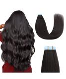 Sunya 24 Black Tape in Hair Extensions - 100% Human Hair Seamless Skin Weft, 50g (20pcs) - #1B Natural Black - Buy Online on GoSupps.com