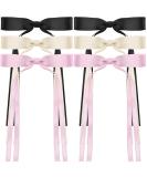 6Pcs Satin Ribbon Hair Bows for Women with Metal Clips - Black, Pink, Beige - Buy Online on GoSupps.com