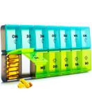 Moisture Festival XL 7-Day Pill Organizer - 14 Compartments for Vitamins Supplements & Medications - Green - Buy Online on GoSupps.com