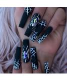 Black Spider Web Halloween Press On Nails - Full Cover Long Fake Nails for Women - 24 Pcs Glossy Halloween Glue On Nails - Buy Online on GoSupps.com