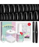 Saviland Soft Nails Tips & Glue Gel Kit - 504PCS Short Ballerinas Fake Nails | Full Cover Nail Tips Gel Kit for Acrylic Nails | 6-In-1 Nail Glue & UV Light Extension Set for Nail Art DIY - Buy Online on GoSupps.com