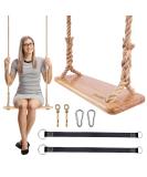 Premkid Hanging Wooden Swing, Swing Seat 24"x 8"x 1.2", Tree Swing with 500lbs Load, Adjustable Hemp Rope Plus Tree Straps 100 inch, Tree Swing for Adults, Wooden Swing Set for Indoor and Outdoor - Buy Online on GoSupps.com