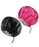 2-Piece Adjustable Silk Bonnet Set for Women - Red+Black Satin Sleep Caps for All Hair Lengths - Curly Hair Protection Head Cover - 36cm - Buy Online on GoSupps.com
