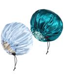 2 Pieces Adjustable Silk Bonnet 36cm Double Sided Satin Sleep Caps Night Sleep Hat for All Hair Lengths (Light Blue+Hole Blue) - Buy Online on GoSupps.com