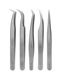 5 PCS Curved Volume Lash Tweezers Set for Eyelash Extension DIY - Stainless Steel Precision Tools for Cluster Application and Removal - Buy Online on GoSupps.com