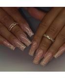 24pcs Long Coffin Glitter Gold Tip Stick on Nails - French Nude Press on Nails for Women & Girls - Removable & Fake Nail Art Accessories | 0252Y89 - Buy Online on GoSupps.com