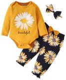 Koonde Baby Girl 3-Piece Outfit Set | Romper, Trouser & Headband | Yellow + Navy | Newborn to 24 Months | 6-12 Months - Buy Online on GoSupps.com