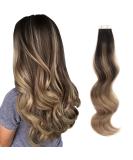 Premium Balayage Tape-In Hair Extensions - Real Remy Human Hair Ombre Dark Brown to Chestnut Brown 20 Pieces 50g - 35 cm #B2-6 - Buy Online on GoSupps.com
