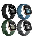 Dirrelo 4 Pack Band for Fitbit Versa 3 & Sense | Soft TPU Sport Straps Replacement | Smartwatch Wristband Set in Black/Darkgreen/Grey/Indigo | Large Size Men Women - Buy Online on GoSupps.com