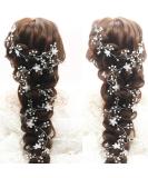 Teyglen Bride Wedding Flower Pearls Long Hair Vine - Handmade Bridal Headpiece with Silver Rhinestone Crystal Beads - Wedding Hair Accessories for Women - Buy Online on GoSupps.com