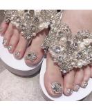 24pcs Silver Glitter Acrylic Fake Toenails Set with Diamond Designs - Women & Girls - Buy Online on GoSupps.com