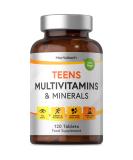 Teen Multivitamin | 120 Vegan Tablets | Immune System Booster | with Vitamins B D and E Calcium Iron and Zinc | Supplement for Teenage Boys and Girls | by Horbaach - Buy Online on GoSupps.com