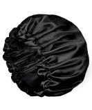 Adjustable Double Layer Satin Bonnet for Women - Large Silk Sleep Cap for Curly Natural Hair (Black) - Buy Online on GoSupps.com