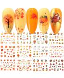 Fall Nail Stickers - Halloween & Thanksgiving Nail Art Decals | 12 Sheets Maple Leaf Pumpkin Turkey Water Transfer Stickers for DIY Thanksgiving Day Decor - Women, Girls, Kids - Buy Online on GoSupps.com