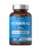 High Strength Vitamin K2 MK7 200ug | 365 Vegan Tablets | Bone Health Support | No Artificial Preservatives - Buy Online on GoSupps.com
