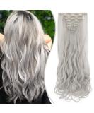 Shop Sego Clip-In Extensions Set - 8 Parts 18 Clips 60cm Silver Gray Wavy Synthetic Hair - 140g for Natural Look - Buy Online on GoSupps.com