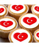 Turkish Turkey Flag hearts style 24 pre-cut edible party decorations Wafer Paper Cupcake Topper Cake - Buy Online on GoSupps.com