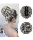 BARSDAR Claw Clip Messy Bun Hairpiece - Grey Mix White Synthetic Hair Scrunchie for Women - Buy Online on GoSupps.com
