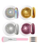 Lofuanna Chrome Nail Powder Set - 4 Colors Mirror Effect Holographic Glitter for Nail Art with 4pcs Eyeshadow Sticks and Dust Brush - 0.5g/Jar - Buy Online on GoSupps.com