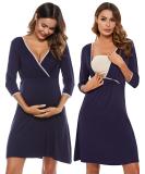 Sykooria Women's Cotton Nursing Nightdress with 3/4 Sleeves - Navy Blue S - Buy Online on GoSupps.com