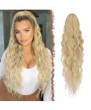 FESHFEN 26 Long Curly Wavy Drawstring Ponytail Extensions - Strawberry Blonde Mixed Bleach Blonde - Buy Online on GoSupps.com
