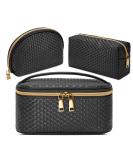 KTMOUW 3 Pcs Waterproof Makeup Bag Set for Women - Portable Travel Cosmetic Organizer in Black - Buy Online on GoSupps.com