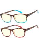Success Eyewear Computer Glasses - 2 Pair Anti-Glare Spring Hinge Ombre Color | Stylish Reading Glasses for Men & Women - Havana Blue & Red Set - Buy Online on GoSupps.com